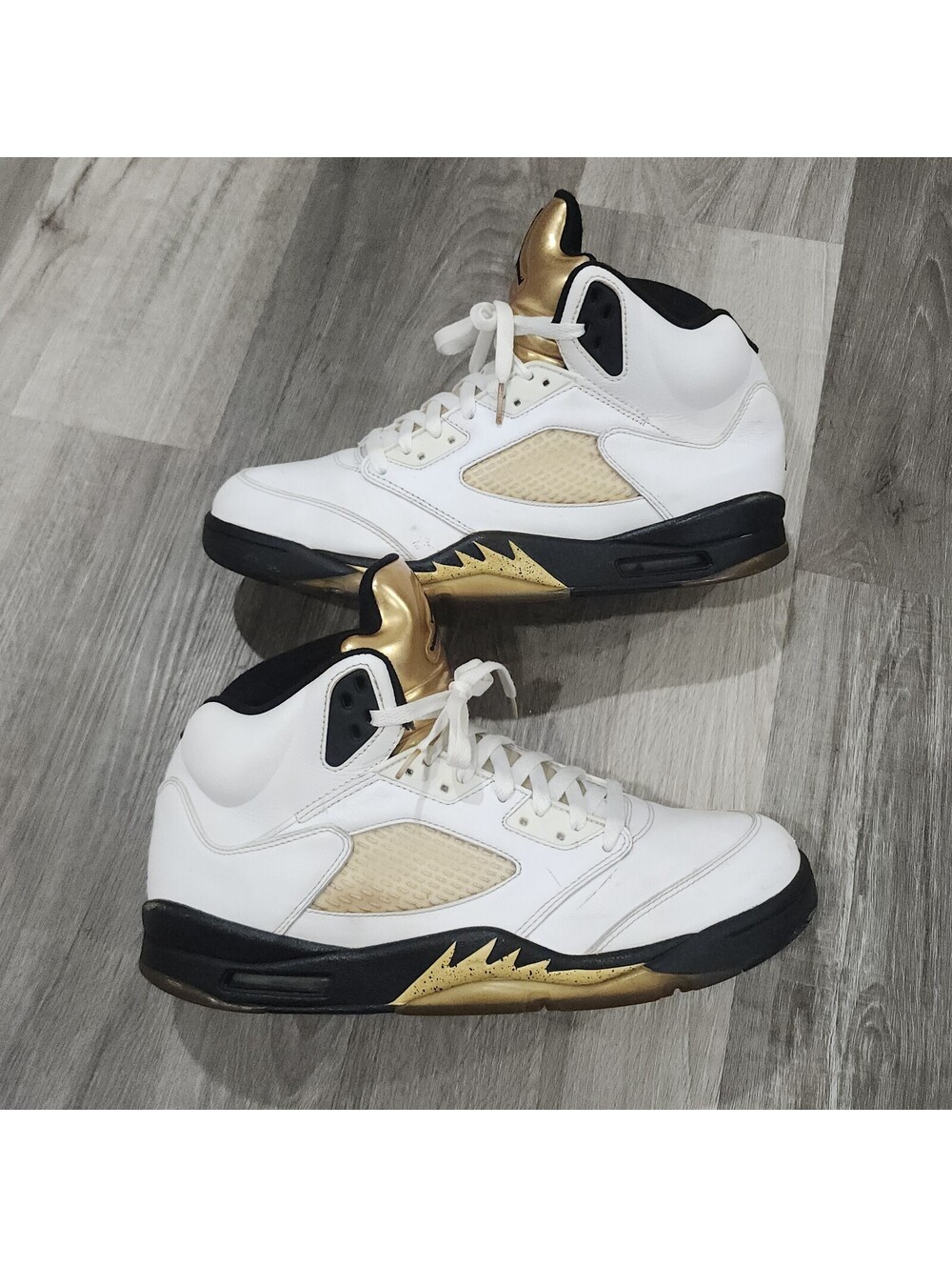 Nike Air Jordan 5 Retro Olympic White Metallic Gold Black 136027-133 High Top